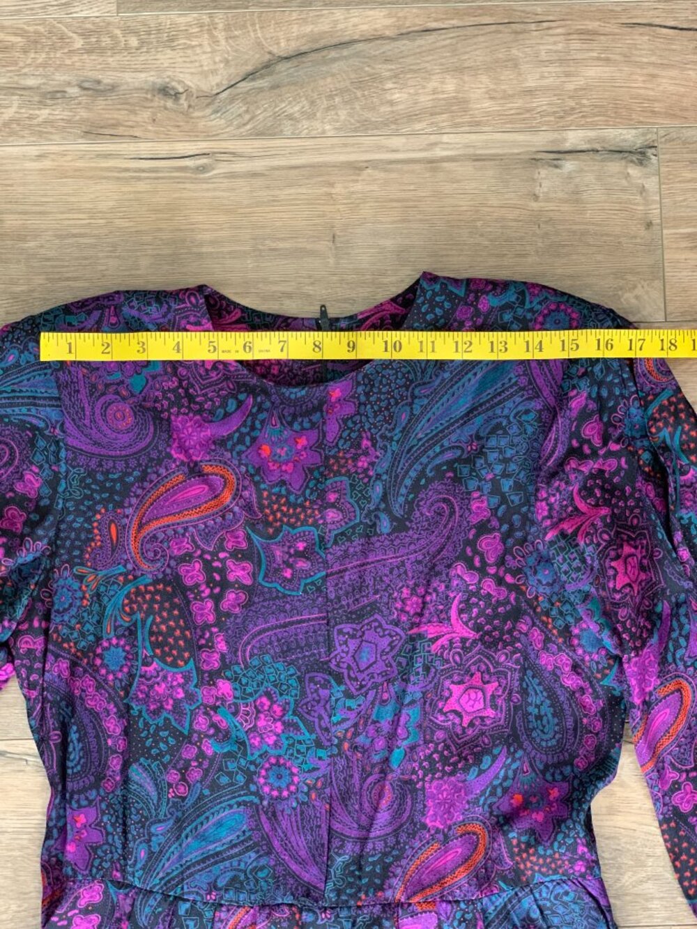 Vintage Paisley Maxi Midi Dress M Purple Pleated Long Puff Sleeve Pockets Modest - Picture 12 of 16
